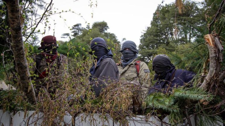 Members of the Lof Lafken Winkul Mapu in their last interview prior to the eviction. Photo: Eugenia Neme.