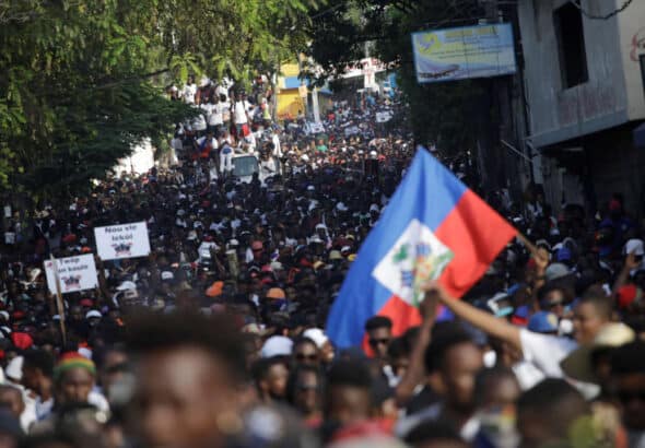 Reference photo: Demonstrators march during a demonstration called by artists to demand the resignation of Haitian President Jovenel Moise, in the streets of Petion Ville, Port-au-Prince, Haiti, October 13, 2019. Reuters/Andres Martinez Casares.