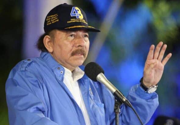 Nicaraguan president Daniel Ortega during his speech announcing the severing of diplomatic ties with the Netherlands after its ambassador gave an interventionist speech in contravention of the Vienna Convention on Diplomatic Affairs. Photo: AFP.