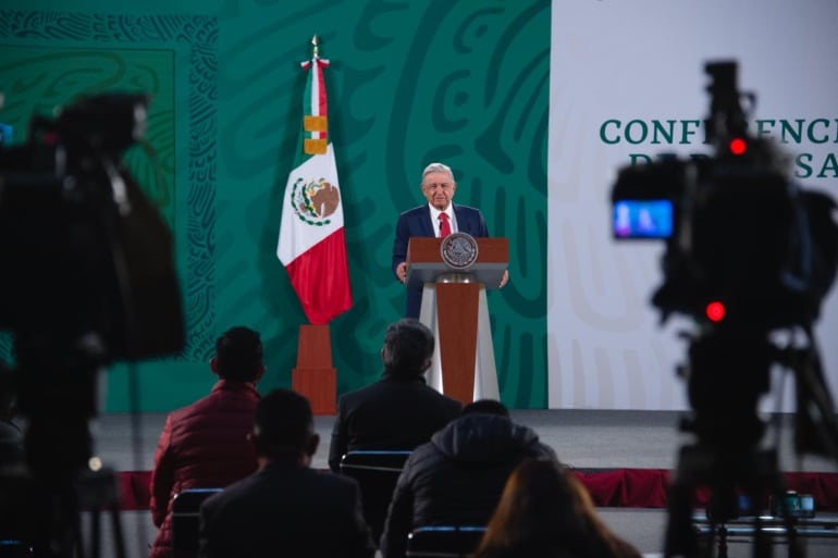Mexican President Andrés Manuel López Obrador during one of his regular morning press conferences, January 21, 2021. File photo.
