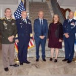 The U.S.’s Charge d’Affaires in Uruguay, Ms. Jennifer Savage, hosting a meeting at the US Chief of Mission's residence. Joined by Uruguayan Minister of Defense, Dr. Javier Garcia, military leaders, and more civilian members that support the military. Photo: US Embassy in Uruguay.