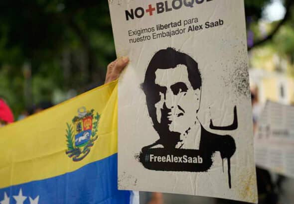 Free Alex Saab protest sign. File photo.