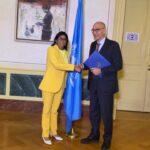 Venezuelan Vice President Delcy Rodríguez meets with the new UN High Commissioner for Human Rights, Volker Türk. Photo: Twitter/@madeleintlSUR.