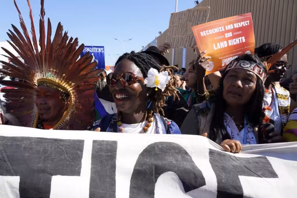 Protest outside the COP27 venue, against climate inaction by developed countries. Photo: AP.
