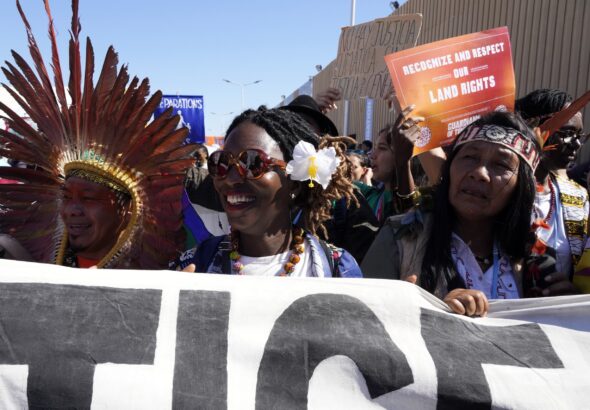 Protest outside the COP27 venue, against climate inaction by developed countries. Photo: AP.