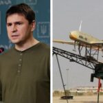 Mykhailo Podolyak (Left) and a drone (Right). Photo: The Grayzone.