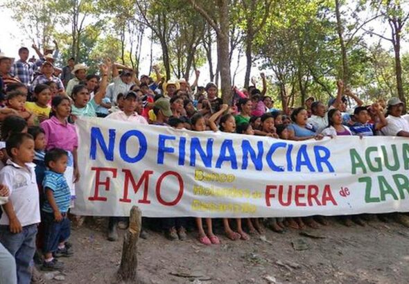 Indigenous groups of Honduras holding a protest against Dutch bank FMO in 2014. Photo: COPINH.