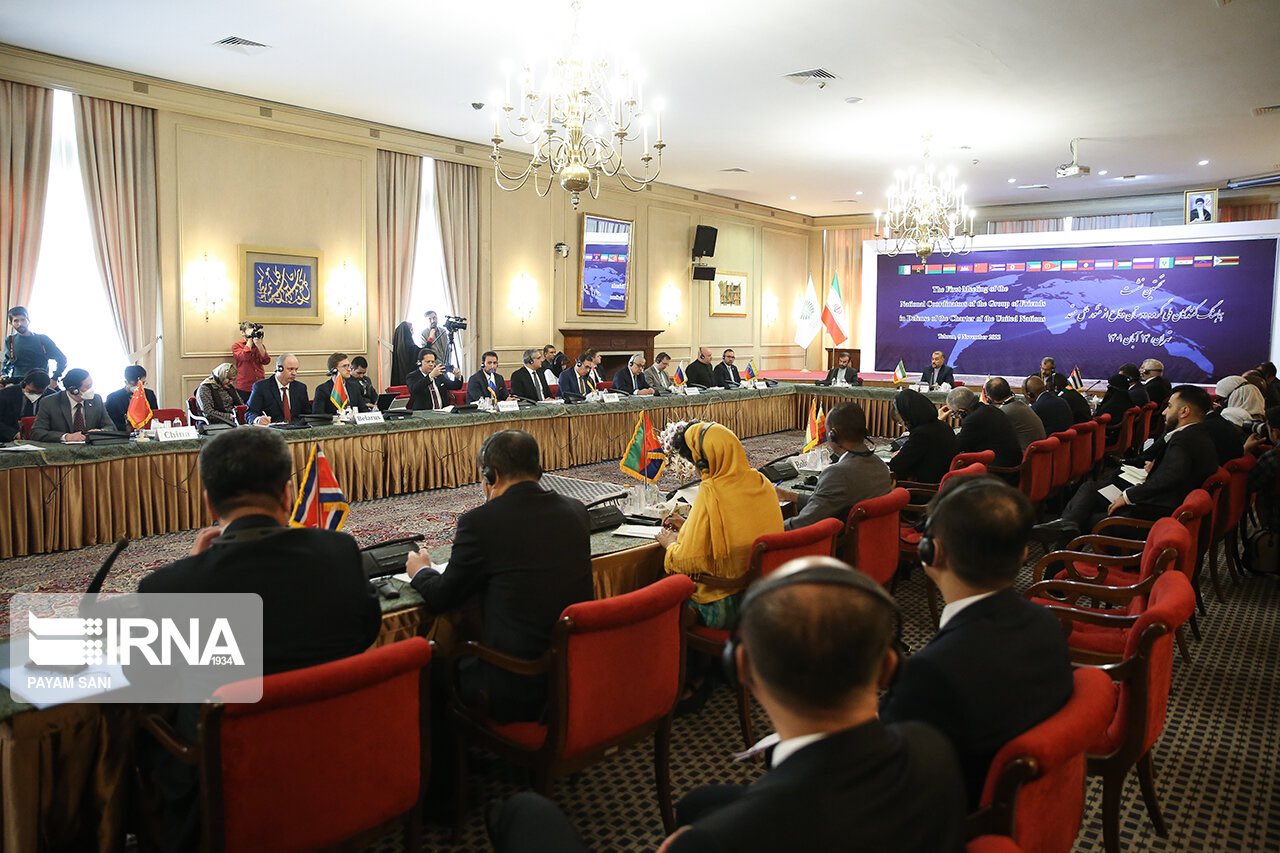 Official representatives from almost two dozen countries belonging to the Anti-Sanction Caucus during a meeting in Tehran. Photo: IRNA.
