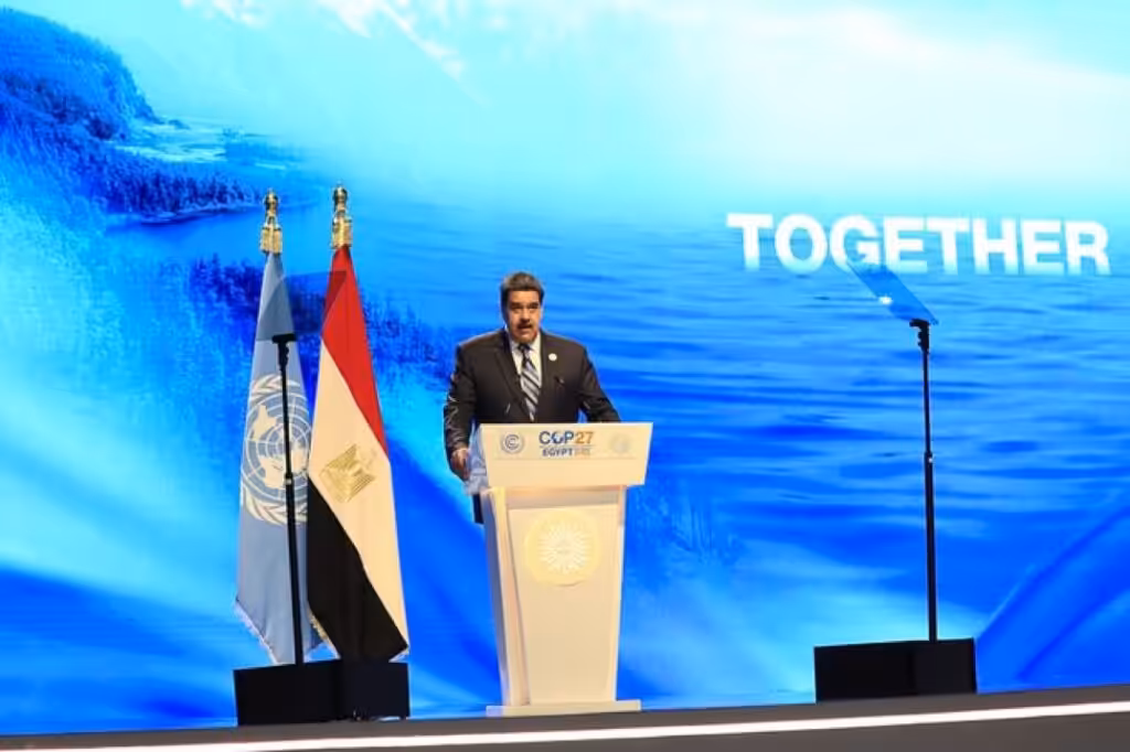 Venezuelan President Nicolas Maduro during his speech at the 27th Conference of the Parties of the UNFCCC (COP27) in Sharm El Sheik, Egypt, November 8, 2022. Photo: Twitter/@avnve.