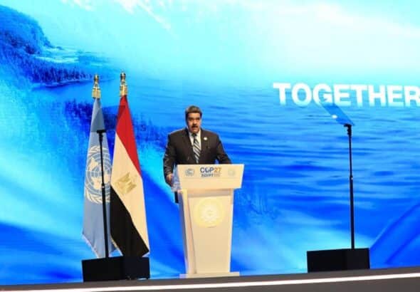 Venezuelan President Nicolas Maduro during his speech at the 27th Conference of the Parties of the UNFCCC (COP27) in Sharm El Sheik, Egypt, November 8, 2022. Photo: Twitter/@avnve.