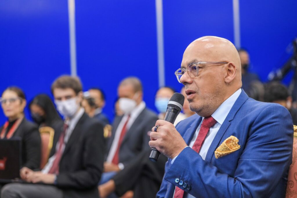Venezuelan Deputy and President of the National Assembly Jorge Rodriguez giving statements to the press during a press conference at Miraflores Palace, Caracas. November 30, 2022. Photo: Presidential Press.