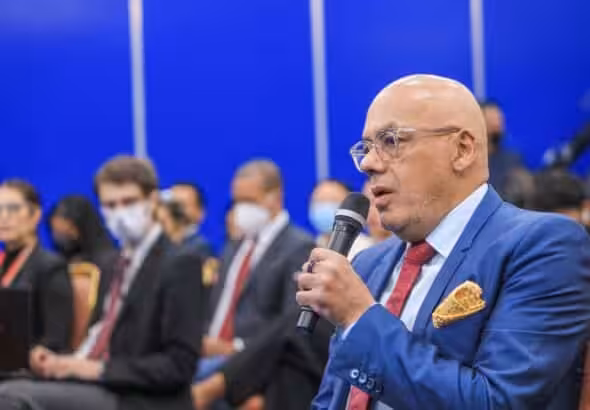Venezuelan Deputy and President of the National Assembly Jorge Rodriguez giving statements to the press during a press conference at Miraflores Palace, Caracas. November 30, 2022. Photo: Presidential Press.