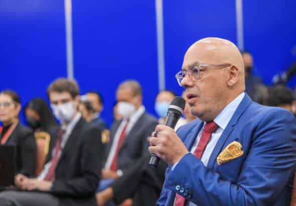 Venezuelan Deputy and President of the National Assembly Jorge Rodriguez giving statements to the press during a press conference at Miraflores Palace, Caracas. November 30, 2022. Photo: Presidential Press.