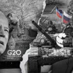 Joe biden and Xi Jinping with tanks representing Ukraine and Donetsk juxtaposed against each other. Photo Credit: The Cradle.