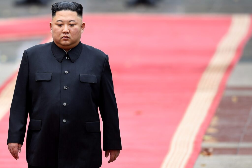 North Korea's leader Kim Jong Un attends a welcoming ceremony and review an honor guard at the Presidential Palace in Hanoi on March 1, 2019. Photo: Manan Vatsayayna/AFP via Getty Images.