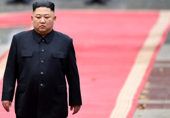 North Korea's leader Kim Jong Un attends a welcoming ceremony and review an honor guard at the Presidential Palace in Hanoi on March 1, 2019. Photo: Manan Vatsayayna/AFP via Getty Images.
