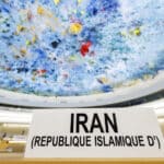 This photograph taken in Geneva on November 24, 2022, shows a sign at the seat of the Iranian representative prior to the beginning of a special session of the UN Human Rights Council on the situation in Iran. Photo: AFP.