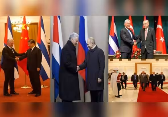 Xi Jinping, Vladimir Putin, Recep Erdoğan and Abdelmadjid Tebboune (from left to right) meeting with Miguel Díaz-Canel. Photo: Presna Latina. 