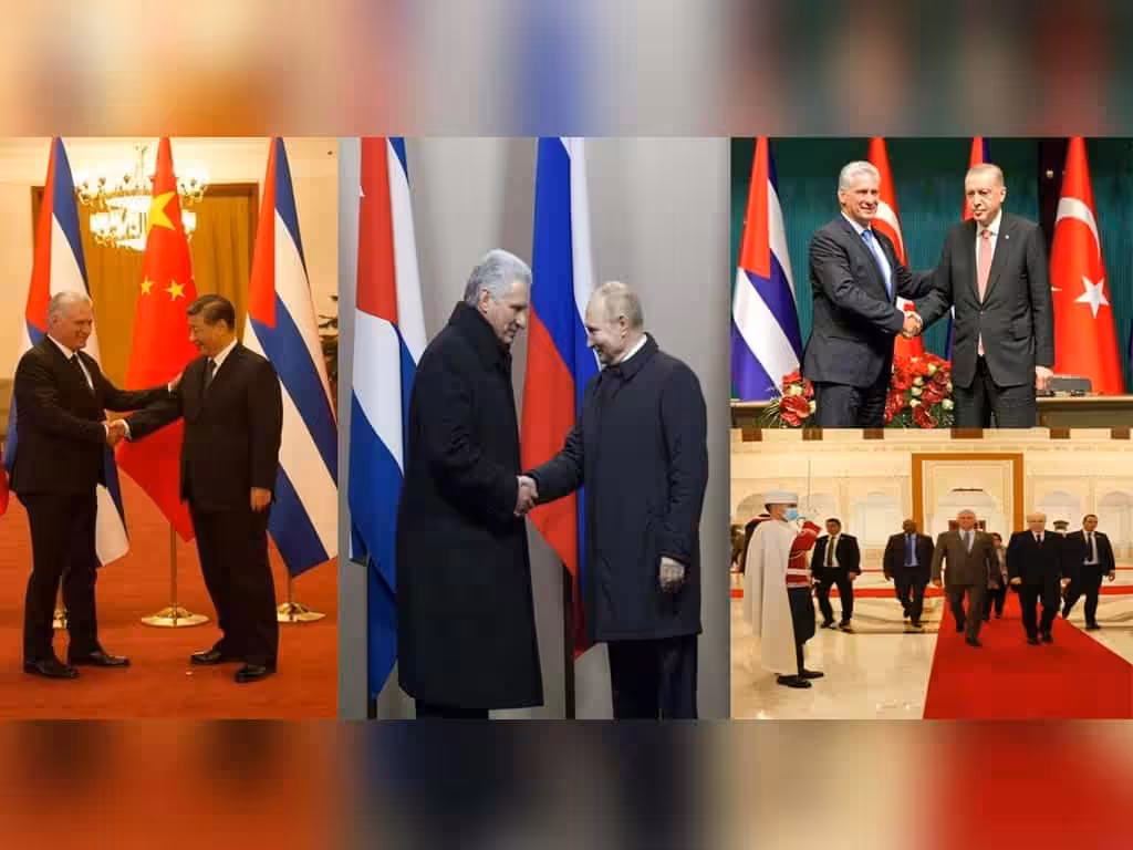 Xi Jinping, Vladimir Putin, Recep Erdoğan and Abdelmadjid Tebboune (from left to right) meeting with Miguel Díaz-Canel. Photo: Presna Latina. 