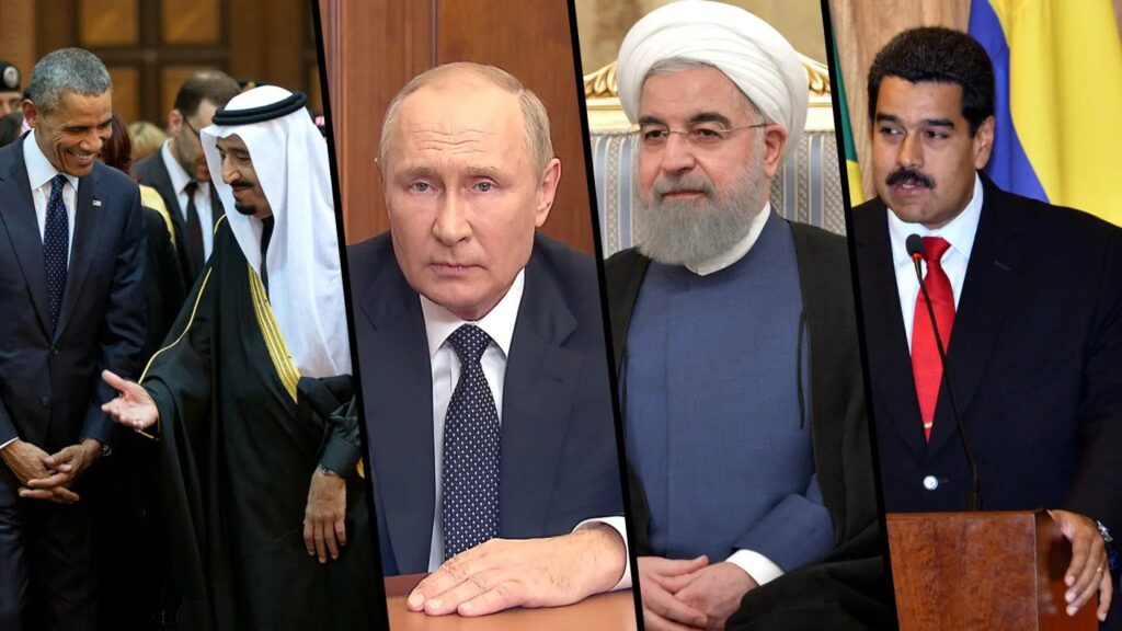 Barack Obama, Salman bin Abdulaziz Al Saud, Vladimir Putin, Ali Khamenei, and Nicolás Maduro (from left to right). Photo composition: Multipolarista.