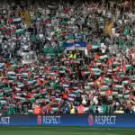 Celtic FC fans hold up Palestinian flags during a match against Israeli football team Hapoel Beer Sheva in 2016. Photo: Reuters.