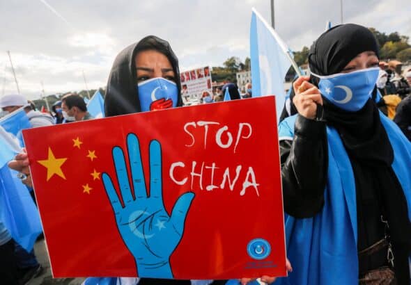 Ethnic Uyghur demonstrators take part in a protest against China, in Istanbul, Turkey, October 1, 2021. .File Photo: Reuters/Dilara Senkaya.