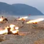 Multiple launch rocket system batteries of the Korean People's Army being tested in December 2016. Photo: KCNA.