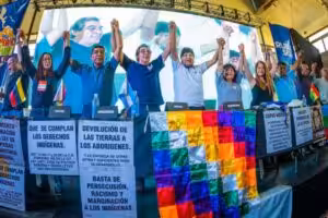 Evo Morales at the RUNASUR assembly. Photo: Últimas Noticias.