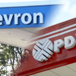 Photo composition showing the Chevron logo (left) and the PDVSA logo (right). Photo: QuePasa.com.
