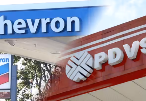 Photo composition showing the Chevron logo (left) and the PDVSA logo (right). Photo: QuePasa.com.