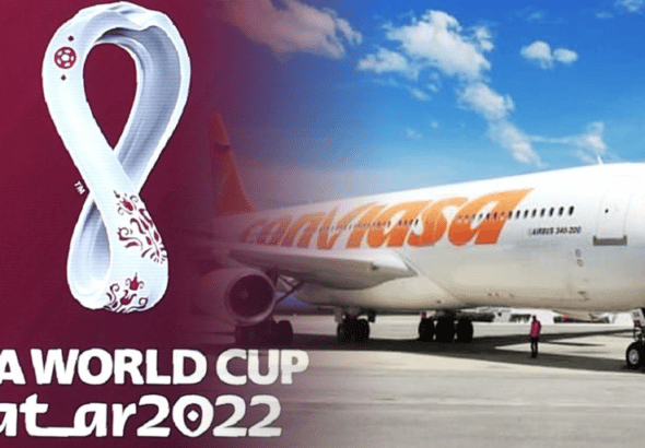 A Conviasa plane with the logo of FIFA World Cup Qatar 2022. Photo: Noti-America.com
