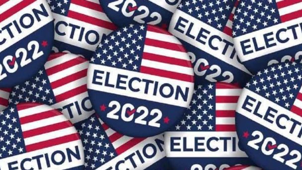 Badge with the flag of the United States and the word Election 2022. File photo.