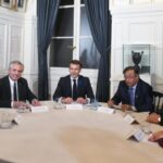 Jorge Rodríguez and Gerardo Blyde with Alberto Fernández, Emmanuel Macron, Gustavo Petro, and Anniken Huitfeldt in París. Photo: Misión Verdad.