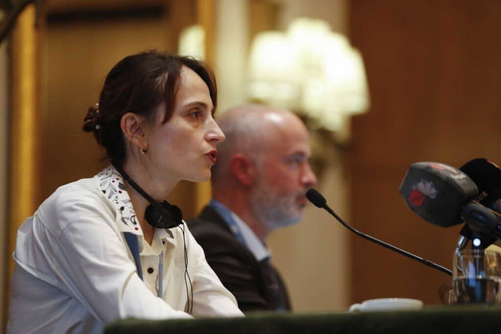 Alena Douhan, UN special  rapporteur tasked with assessing the impact of sanctions on human rights, speaks during a press conference in Damascus, Syria, Thursday, November 10, 2022. Photo: AP/Omar Sanadiki.