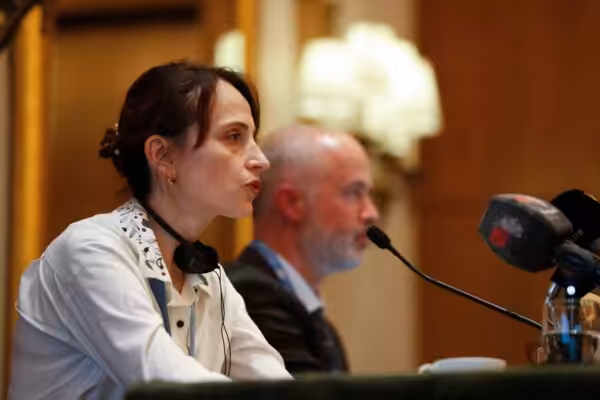 Alena Douhan, UN special  rapporteur tasked with assessing the impact of sanctions on human rights, speaks during a press conference in Damascus, Syria, Thursday, November 10, 2022. Photo: AP/Omar Sanadiki.