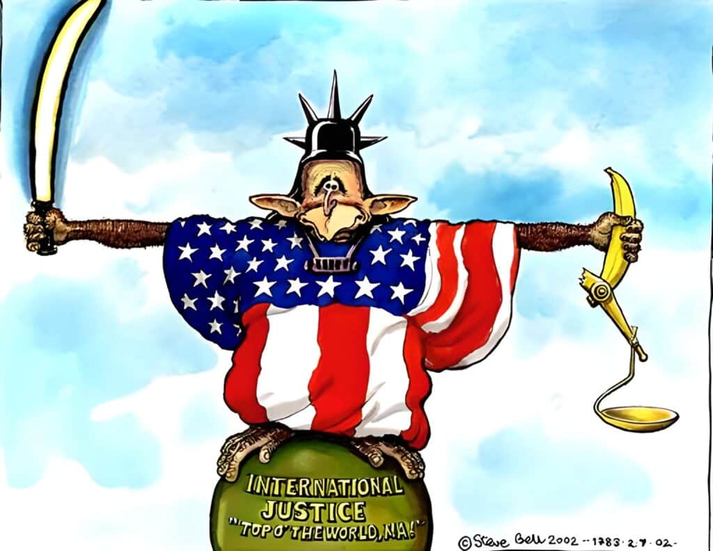 The US controls the International Criminal Court. Cartoon: Steve Bell.