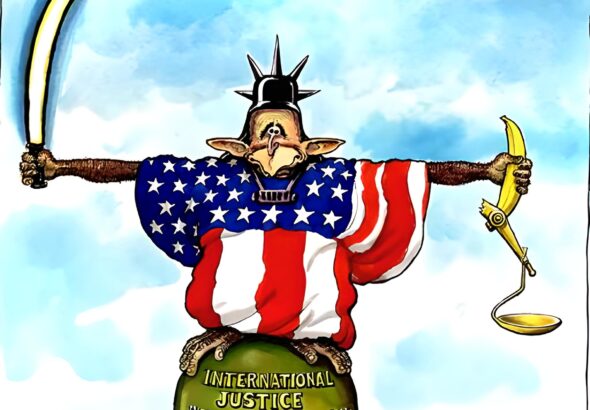 The US controls the International Criminal Court. Cartoon: Steve Bell.