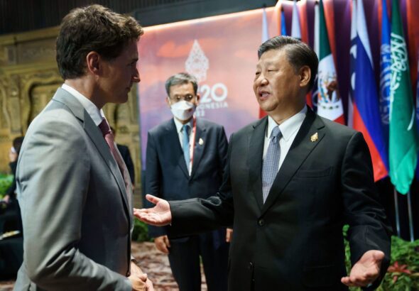 Canada's Prime Minister Justin Trudeau speaks with China's President Xi Jinping at the G20 Leaders' Summit in Bali, Indonesia. Photo: video grab.