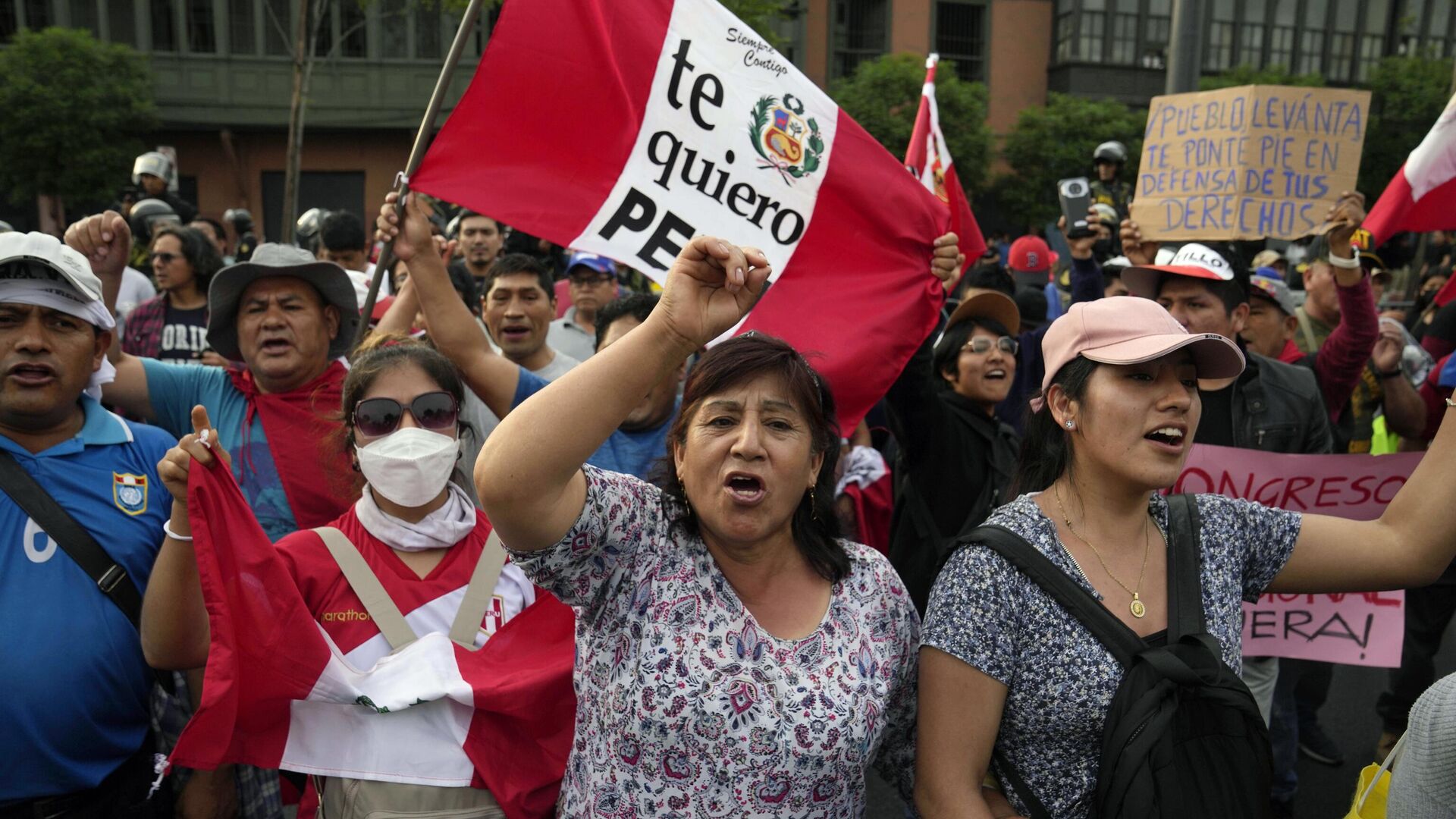 Protesters show their disapproval of the recent coup against Pedro Castillo. Photo: Sputnik.