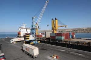 IRISL shipping company operating at Chabahar port, Iran’s sole oceanic port. Photo: Unknown via Tehran Times.