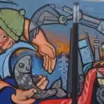 Mural by the Ramona Parra Brigade, muralist collective at the Gabriela Mistral Cultural Center, GAM, Santiago de Chile. Photo: Hanne Therkildsen.