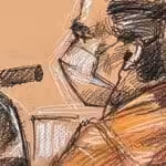 A sketch of Alex Saab's first court hearing in the United States, December 6, 2021. Photo: Daniel Pontet via Reuters/File photo.