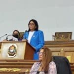 The vice president of Venezuela, Delcy Rodríguez, in the National Assembly for discussion of the Budget Bill 2023. Photo: Twitter/@delcyrodriguezv.