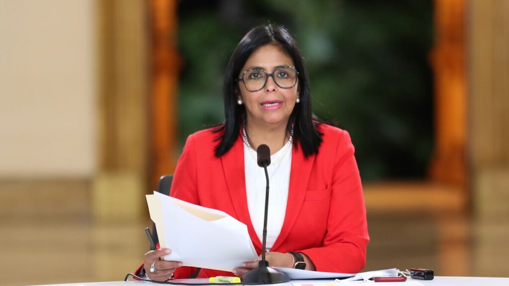 Venezuelan Vice President Delcy Rodríguez during a televised address. Photo: Presidential Press/File photo.