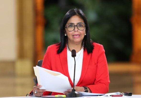 Venezuelan Vice President Delcy Rodríguez during a televised address. Photo: Presidential Press/File photo.