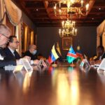 Meeting of Venezuelan diplomatic authorities lad by Foreign Minister Carlos Faría (left) and Namibia's delegation, led by Deputy Prime Minister and Chancellor Netumbo Nandi Ndaitwah (right). Photo: Twitter/@Fariacrt.