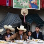 Pedro Castillo with his family in Chota, Perú, in June 2021. Photo: Angela Ponce/Getty Images.