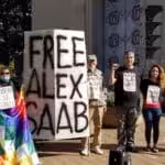 Protest outside the US Department of Justice headquarters in Washington DC, demanding freedom for Venezuelan diplomat Alex Saab, illegally imprisoned in the US. Photo: Twitter/@codepink.