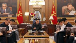 The leader of DPRK, Kim Jong Un leads a consultative meeting with senior officials in Pyongyang on June 8, 2021. Photo: KCNA via KNS/AFP/Getty Image.