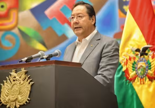The president of Bolivia, Luis Arce, gives his address to the nation after signing the Census Law. Photo: Twitter/@LuchoXBolivia.